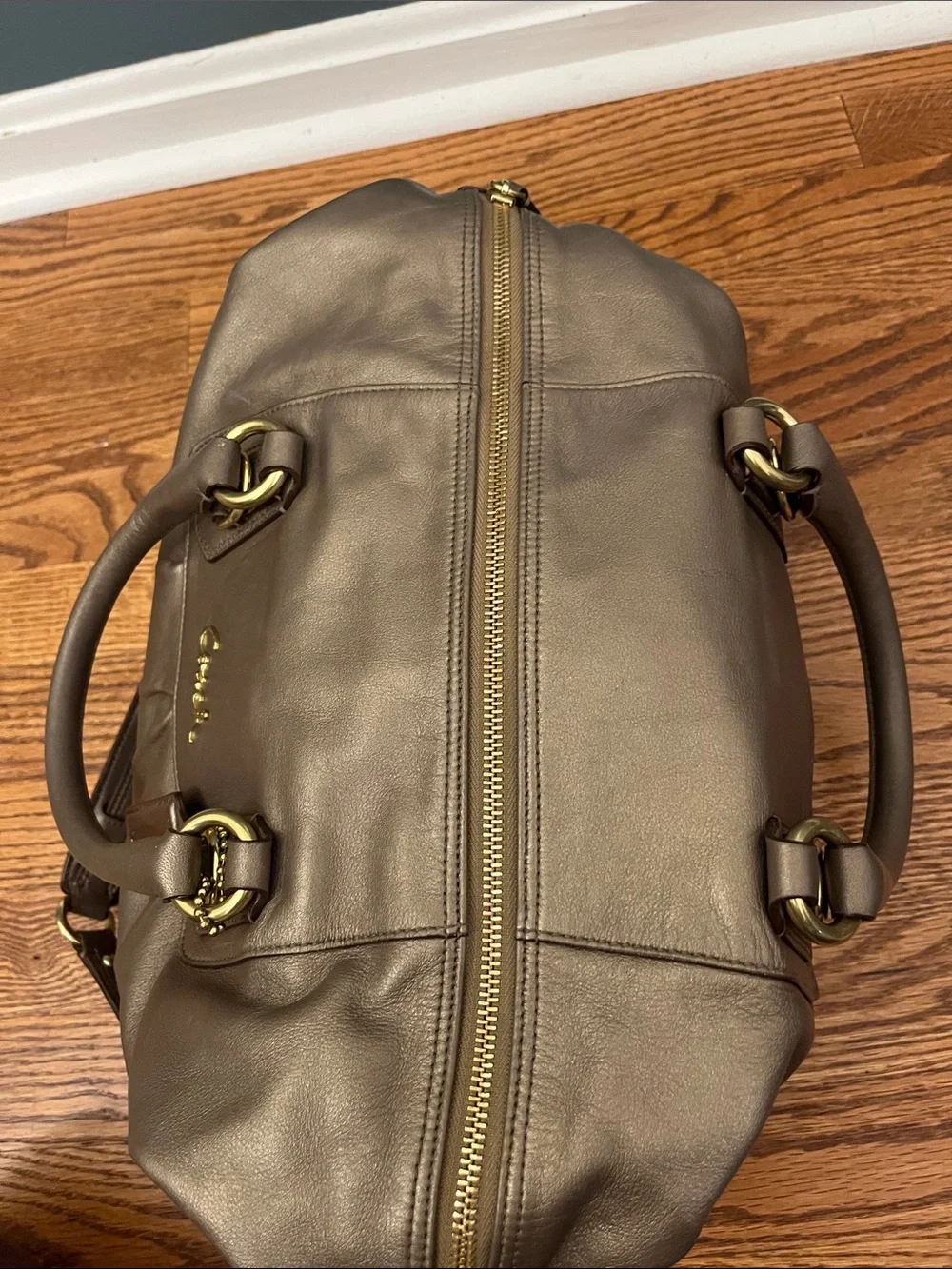 Coach ASHLEY Leather Satchel Handbag Metallic Bronze/Gunmetal no F15447